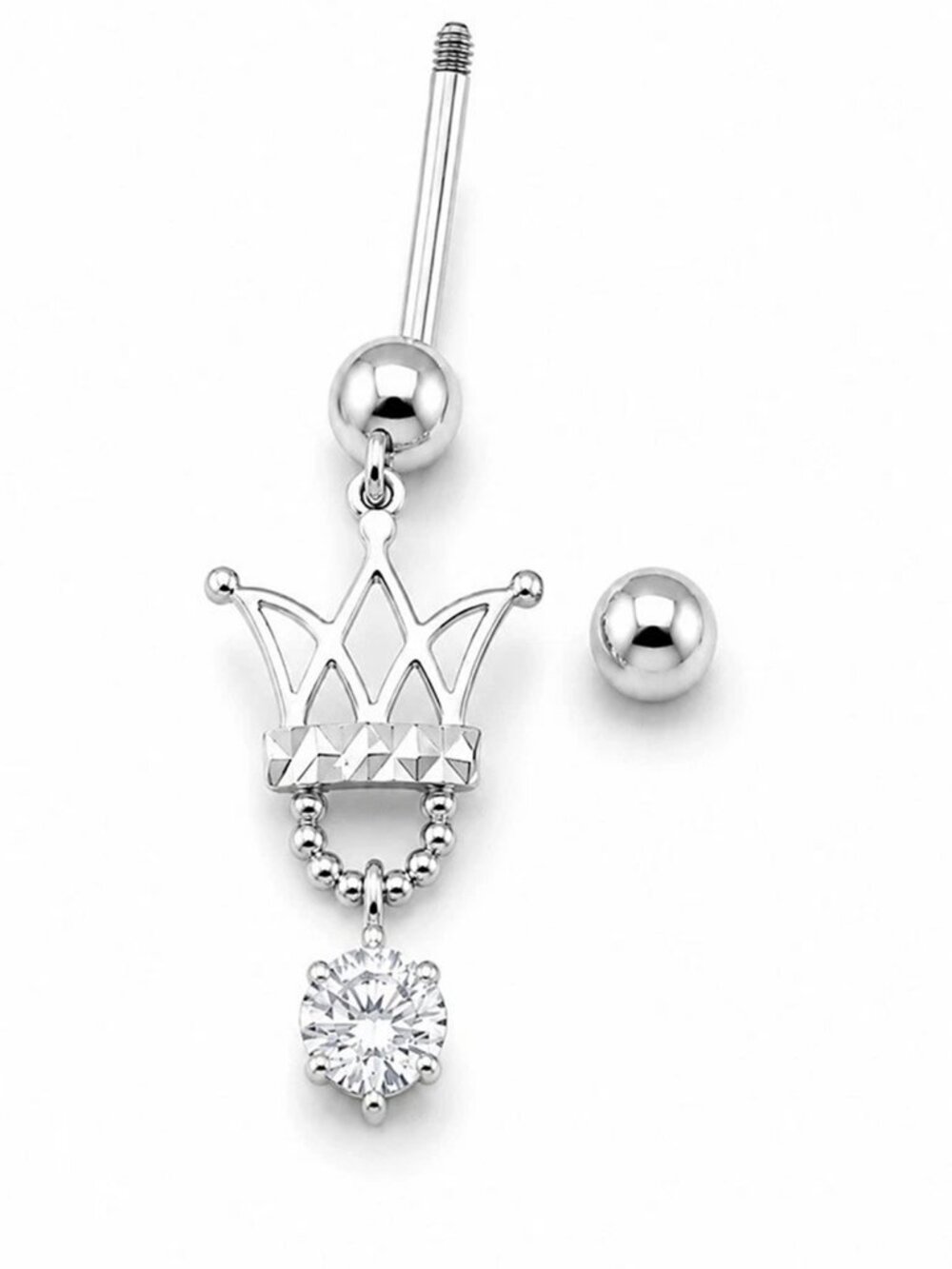 Created White Sapphire 1.12 Cts Navel Crawn Belly Ring 14k Solid White Gold - Picture 4 of 5